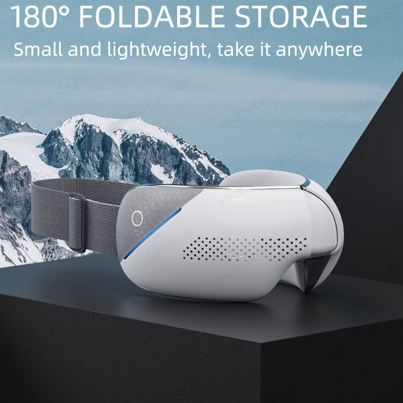 Premium Visible Eye Massager with Heat – Bluetooth Music, Air Pressure, Relaxation for Migraines, Reduce Eye Strain, Dark Circles, Eye Bags, Improve Sleep, 180° Foldable, Soft Leather Padding
