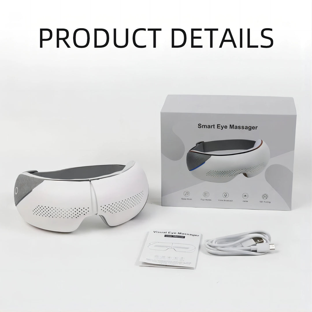 Premium Visible Eye Massager with Heat – Bluetooth Music, Air Pressure, Relaxation for Migraines, Reduce Eye Strain, Dark Circles, Eye Bags, Improve Sleep, 180° Foldable, Soft Leather Padding