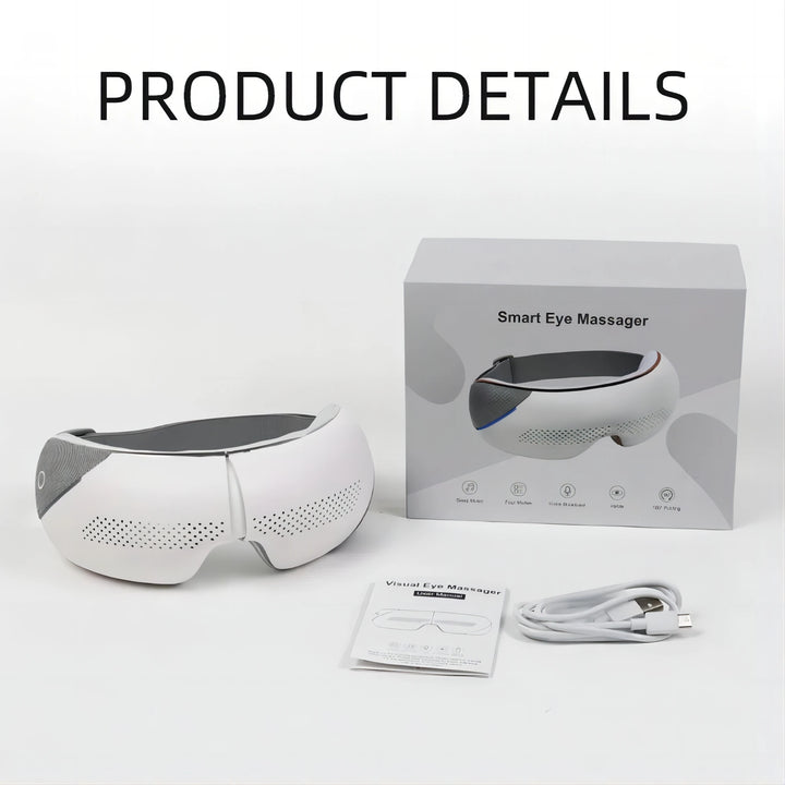 Premium Visible Eye Massager with Heat – Bluetooth Music, Air Pressure, Relaxation for Migraines, Reduce Eye Strain, Dark Circles, Eye Bags, Improve Sleep, 180° Foldable, Soft Leather Padding