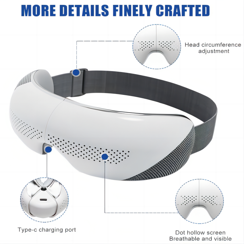 Premium Visible Eye Massager with Heat – Bluetooth Music, Air Pressure, Relaxation for Migraines, Reduce Eye Strain, Dark Circles, Eye Bags, Improve Sleep, 180° Foldable, Soft Leather Padding