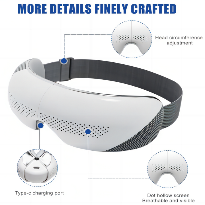 Premium Visible Eye Massager with Heat – Bluetooth Music, Air Pressure, Relaxation for Migraines, Reduce Eye Strain, Dark Circles, Eye Bags, Improve Sleep, 180° Foldable, Soft Leather Padding