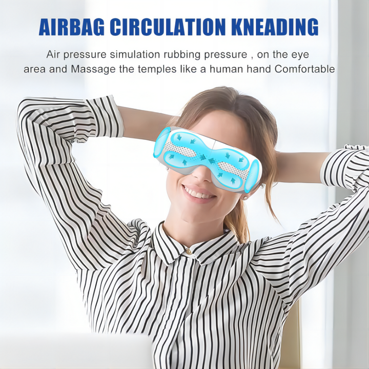Premium Visible Eye Massager with Heat – Bluetooth Music, Air Pressure, Relaxation for Migraines, Reduce Eye Strain, Dark Circles, Eye Bags, Improve Sleep, 180° Foldable, Soft Leather Padding