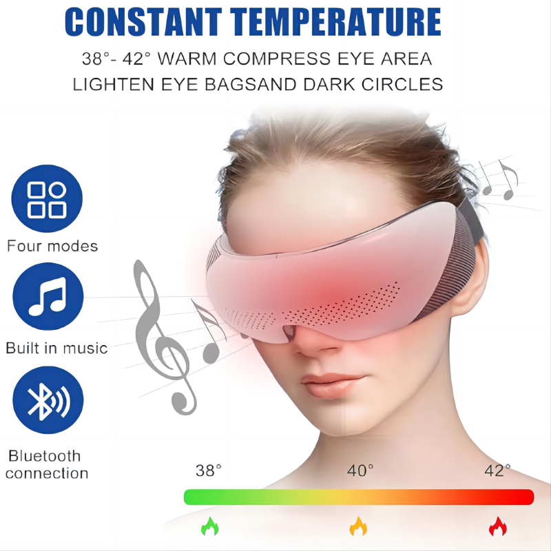 Premium Visible Eye Massager with Heat – Bluetooth Music, Air Pressure, Relaxation for Migraines, Reduce Eye Strain, Dark Circles, Eye Bags, Improve Sleep, 180° Foldable, Soft Leather Padding