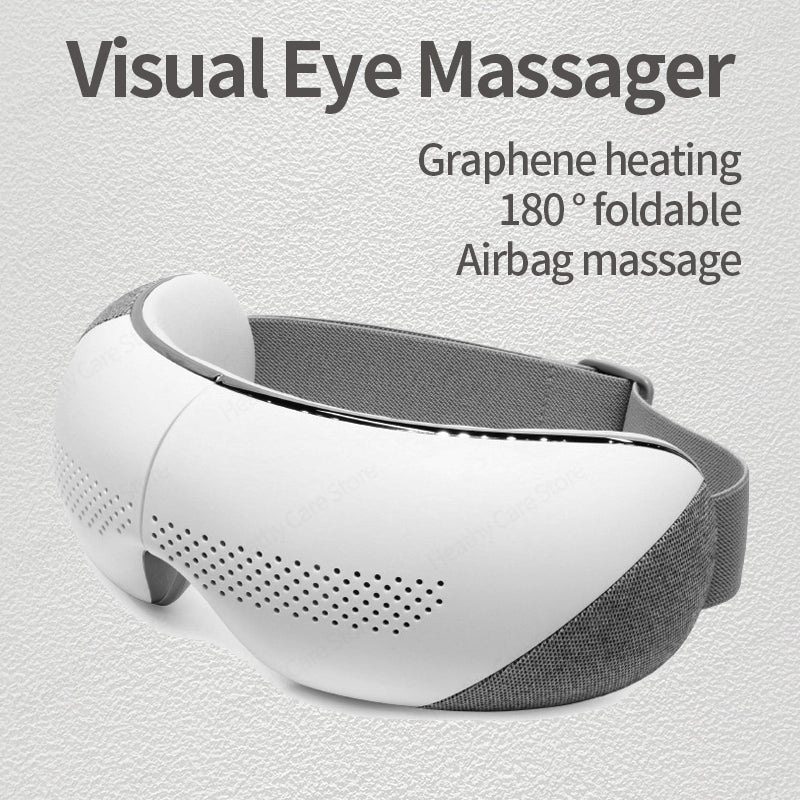 Premium Visible Eye Massager with Heat – Bluetooth Music, Air Pressure, Relaxation for Migraines, Reduce Eye Strain, Dark Circles, Eye Bags, Improve Sleep, 180° Foldable, Soft Leather Padding
