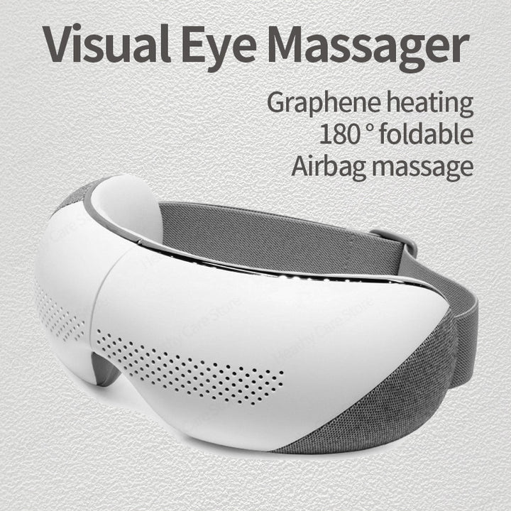 Premium Visible Eye Massager with Heat – Bluetooth Music, Air Pressure, Relaxation for Migraines, Reduce Eye Strain, Dark Circles, Eye Bags, Improve Sleep, 180° Foldable, Soft Leather Padding