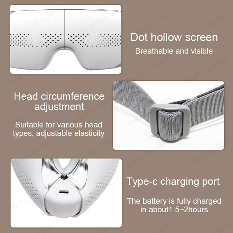 Premium Visible Eye Massager with Heat – Bluetooth Music, Air Pressure, Relaxation for Migraines, Reduce Eye Strain, Dark Circles, Eye Bags, Improve Sleep, 180° Foldable, Soft Leather Padding