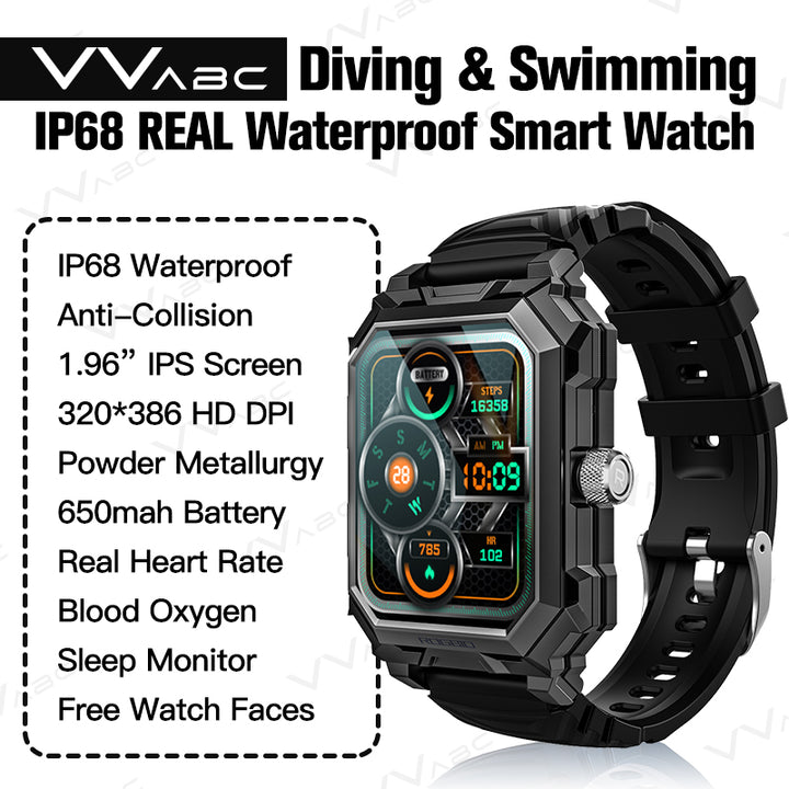 Premium Waterproof Smartwatch for Men & Women – 1.47" AMOLED Display, 70 Sports Modes, Heart Rate & Blood Pressure Monitor, Sleep Tracker, Military Certified, 10ATM, IP69K, Bluetooth 5.1, Fitness Tracker for Android & iOS
