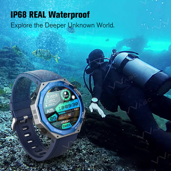 Premium Waterproof Smartwatch for Men & Women – 1.47" AMOLED Display, 70 Sports Modes, Heart Rate & Blood Pressure Monitor, Sleep Tracker, Military Certified, 10ATM, IP69K, Bluetooth 5.1, Fitness Tracker for Android & iOS