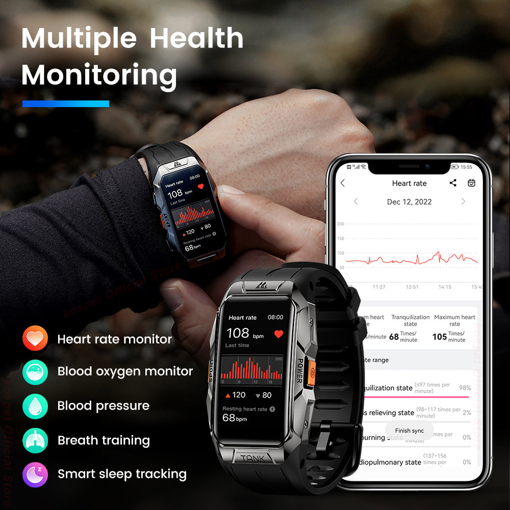Premium Waterproof Smartwatch for Men & Women – 1.47" AMOLED Display, 70 Sports Modes, Heart Rate & Blood Pressure Monitor, Sleep Tracker, Military Certified, 10ATM, IP69K, Bluetooth 5.1, Fitness Tracker for Android & iOS