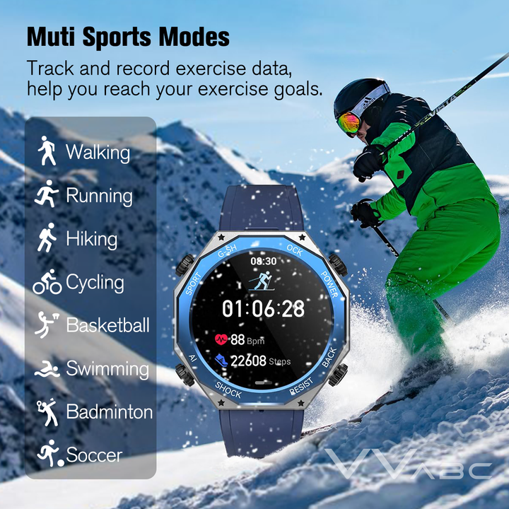 Premium Waterproof Smartwatch for Men & Women – 1.47" AMOLED Display, 70 Sports Modes, Heart Rate & Blood Pressure Monitor, Sleep Tracker, Military Certified, 10ATM, IP69K, Bluetooth 5.1, Fitness Tracker for Android & iOS