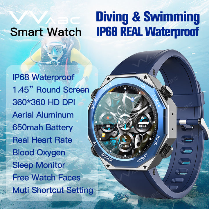 Premium Waterproof Smartwatch for Men & Women – 1.47" AMOLED Display, 70 Sports Modes, Heart Rate & Blood Pressure Monitor, Sleep Tracker, Military Certified, 10ATM, IP69K, Bluetooth 5.1, Fitness Tracker for Android & iOS