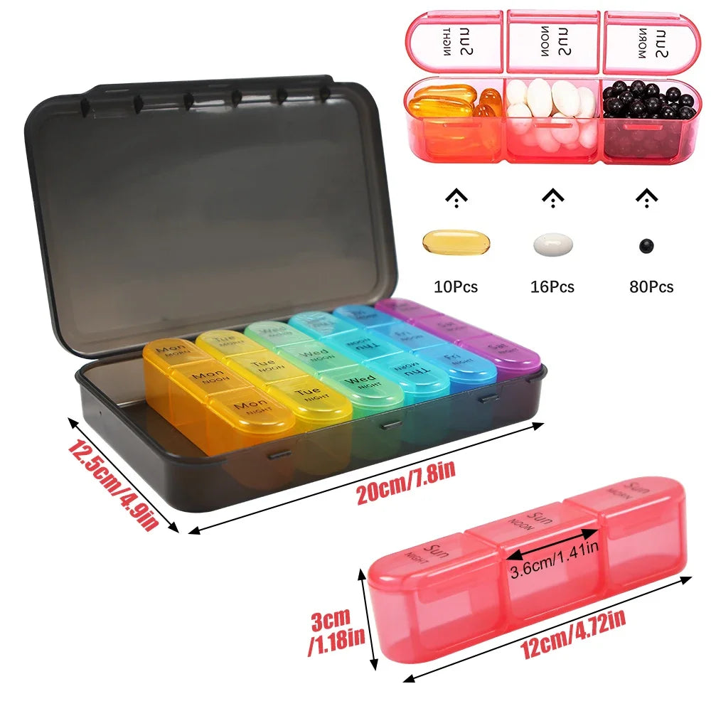 Premium Weekly Pill Organizer – 3 Times a Day, 7-Day Pill Box, 21 Grids for Medicine, Vitamins, Supplements, Travel-Friendly, Easy Open Design, Double Protection for Elderly and Memory Loss