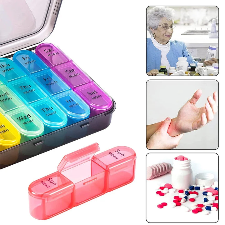 Premium Weekly Pill Organizer – 3 Times a Day, 7-Day Pill Box, 21 Grids for Medicine, Vitamins, Supplements, Travel-Friendly, Easy Open Design, Double Protection for Elderly and Memory Loss