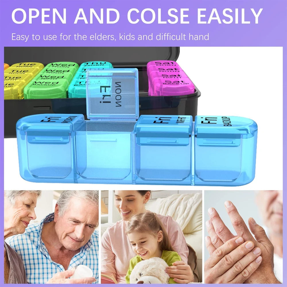 Premium Weekly Pill Organizer – 3 Times a Day, 7-Day Pill Box, 21 Grids for Medicine, Vitamins, Supplements, Travel-Friendly, Easy Open Design, Double Protection for Elderly and Memory Loss