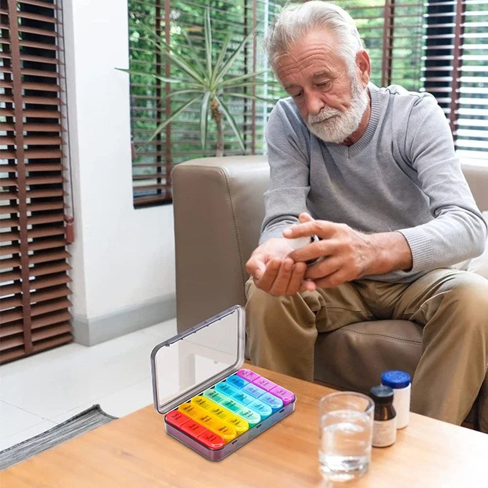 Premium Weekly Pill Organizer – 3 Times a Day, 7-Day Pill Box, 21 Grids for Medicine, Vitamins, Supplements, Travel-Friendly, Easy Open Design, Double Protection for Elderly and Memory Loss