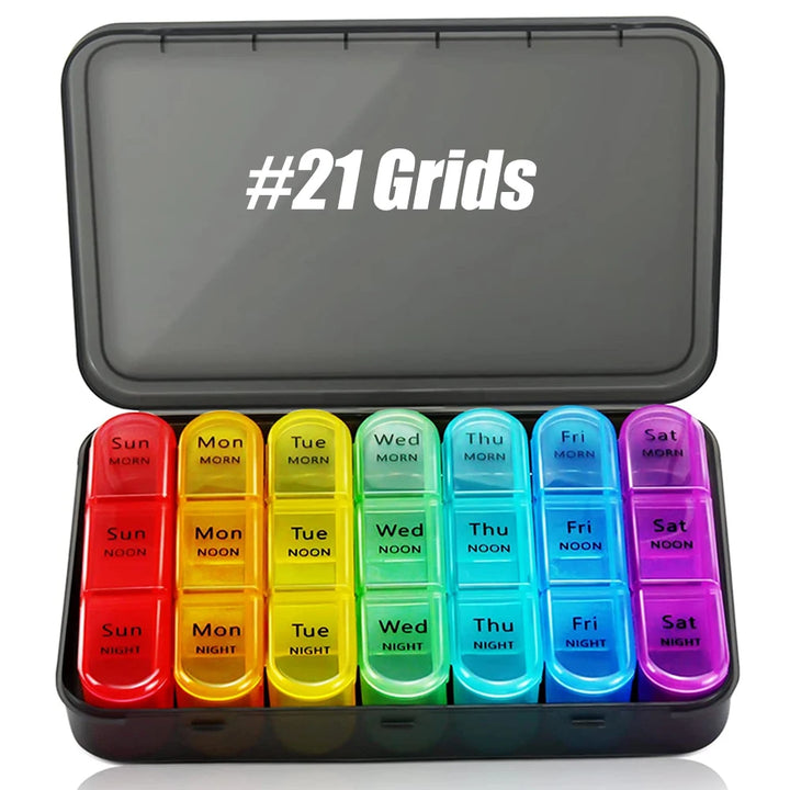 Premium Weekly Pill Organizer – 3 Times a Day, 7-Day Pill Box, 21 Grids for Medicine, Vitamins, Supplements, Travel-Friendly, Easy Open Design, Double Protection for Elderly and Memory Loss