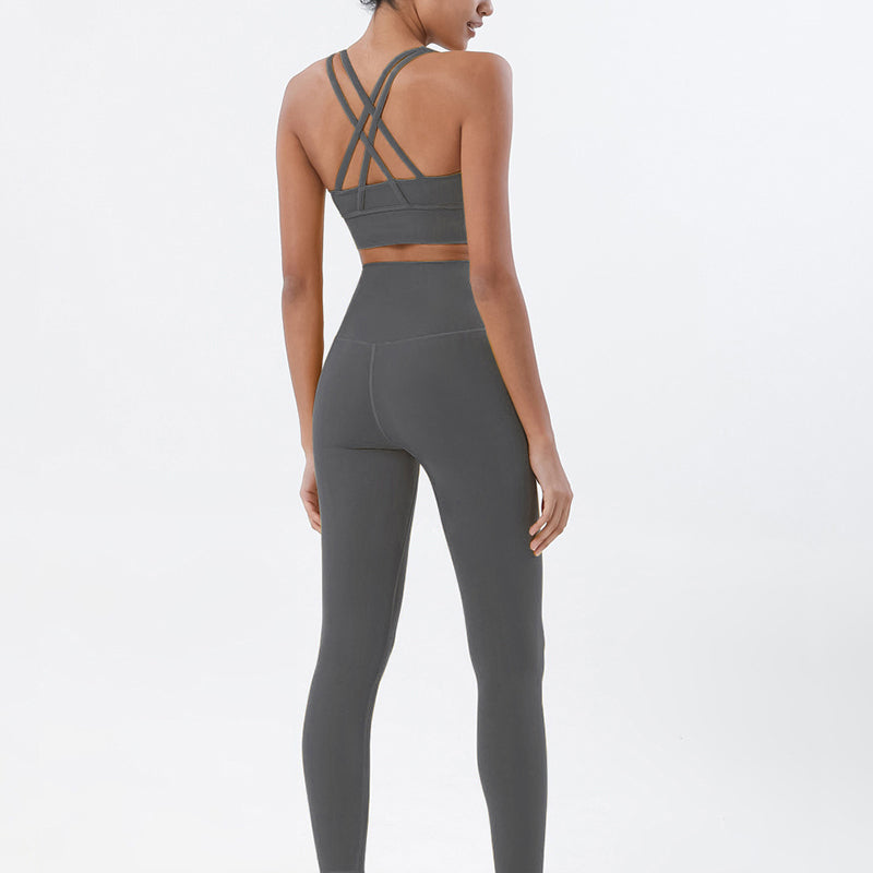 Premium Women's Yoga Set – Breathable Tracksuit for Fitness, Running, and Outdoor Sports – High-Waisted Leggings & Sports Bra, Comfortable & Elastic, Nylon-Spandex Blend, Removable Chest Pads, Invisible Waist Pocket