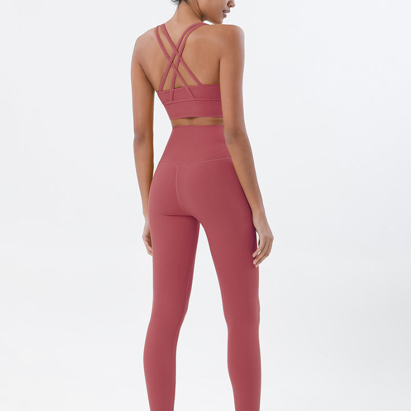 Premium Women's Yoga Set – Breathable Tracksuit for Fitness, Running, and Outdoor Sports – High-Waisted Leggings & Sports Bra, Comfortable & Elastic, Nylon-Spandex Blend, Removable Chest Pads, Invisible Waist Pocket