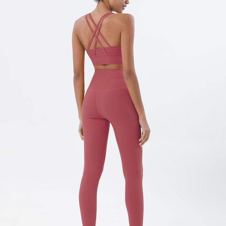 Premium Women's Yoga Set – Breathable Tracksuit for Fitness, Running, and Outdoor Sports – High-Waisted Leggings & Sports Bra, Comfortable & Elastic, Nylon-Spandex Blend, Removable Chest Pads, Invisible Waist Pocket