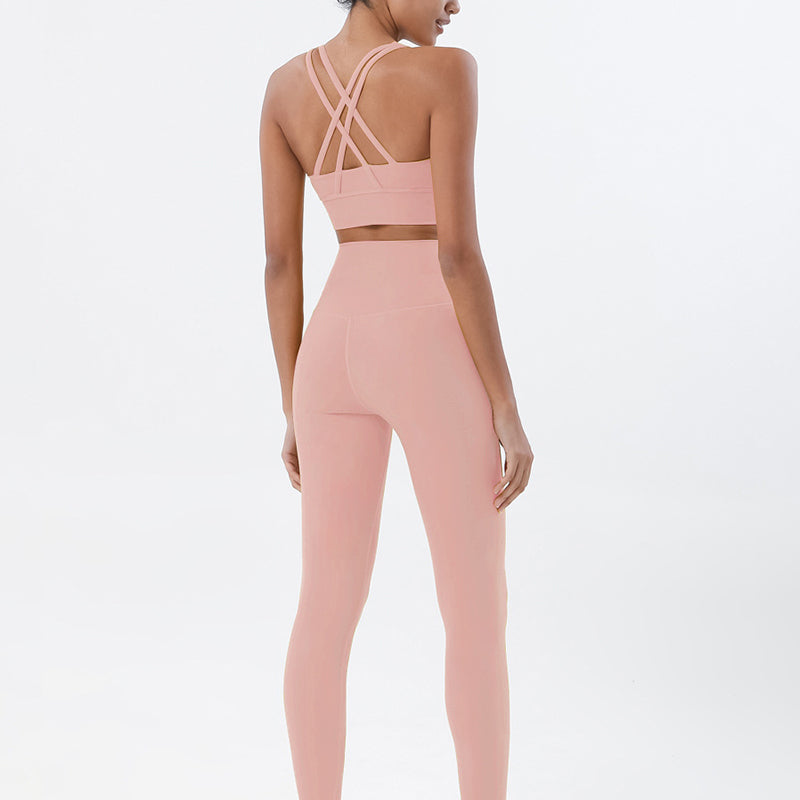 Premium Women's Yoga Set – Breathable Tracksuit for Fitness, Running, and Outdoor Sports – High-Waisted Leggings & Sports Bra, Comfortable & Elastic, Nylon-Spandex Blend, Removable Chest Pads, Invisible Waist Pocket