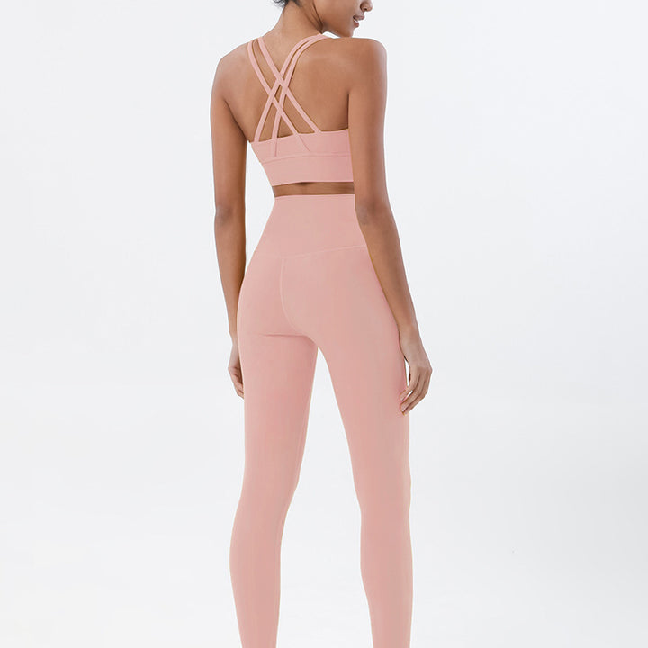 Premium Women's Yoga Set – Breathable Tracksuit for Fitness, Running, and Outdoor Sports – High-Waisted Leggings & Sports Bra, Comfortable & Elastic, Nylon-Spandex Blend, Removable Chest Pads, Invisible Waist Pocket