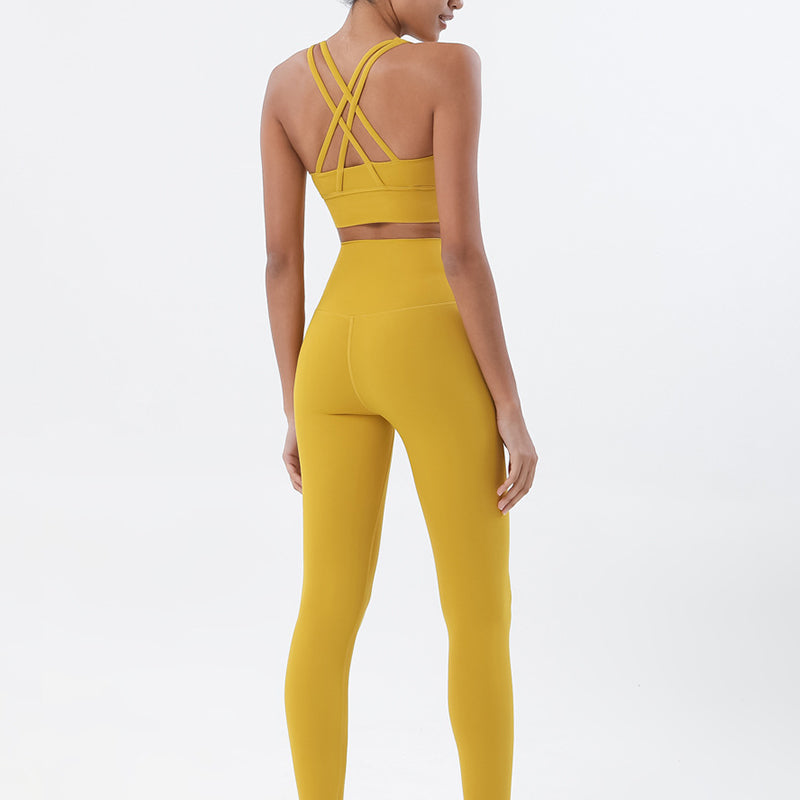 Premium Women's Yoga Set – Breathable Tracksuit for Fitness, Running, and Outdoor Sports – High-Waisted Leggings & Sports Bra, Comfortable & Elastic, Nylon-Spandex Blend, Removable Chest Pads, Invisible Waist Pocket