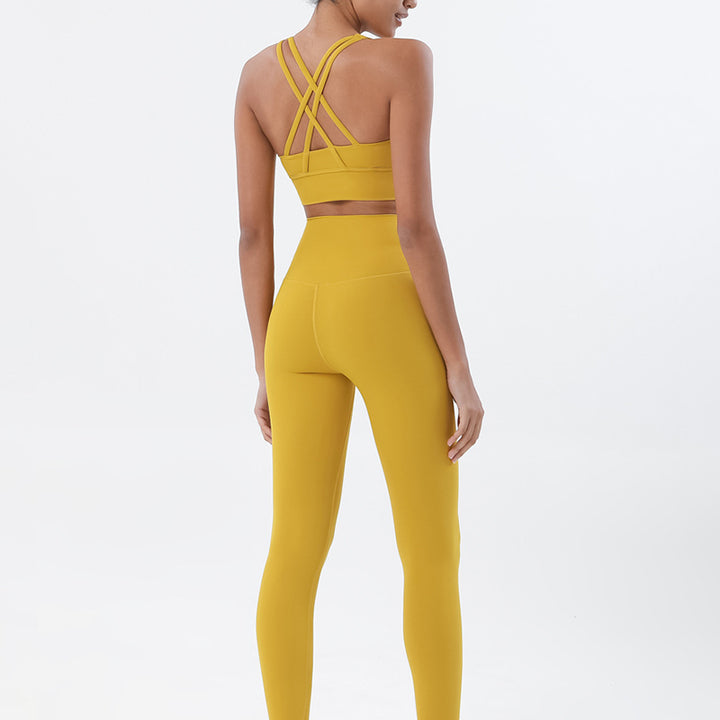 Premium Women's Yoga Set – Breathable Tracksuit for Fitness, Running, and Outdoor Sports – High-Waisted Leggings & Sports Bra, Comfortable & Elastic, Nylon-Spandex Blend, Removable Chest Pads, Invisible Waist Pocket