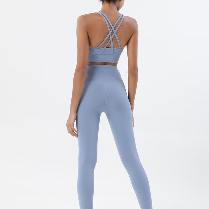 Premium Women's Yoga Set – Breathable Tracksuit for Fitness, Running, and Outdoor Sports – High-Waisted Leggings & Sports Bra, Comfortable & Elastic, Nylon-Spandex Blend, Removable Chest Pads, Invisible Waist Pocket
