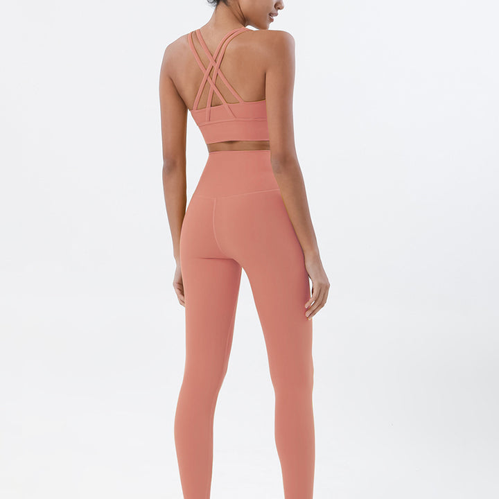 Premium Women's Yoga Set – Breathable Tracksuit for Fitness, Running, and Outdoor Sports – High-Waisted Leggings & Sports Bra, Comfortable & Elastic, Nylon-Spandex Blend, Removable Chest Pads, Invisible Waist Pocket