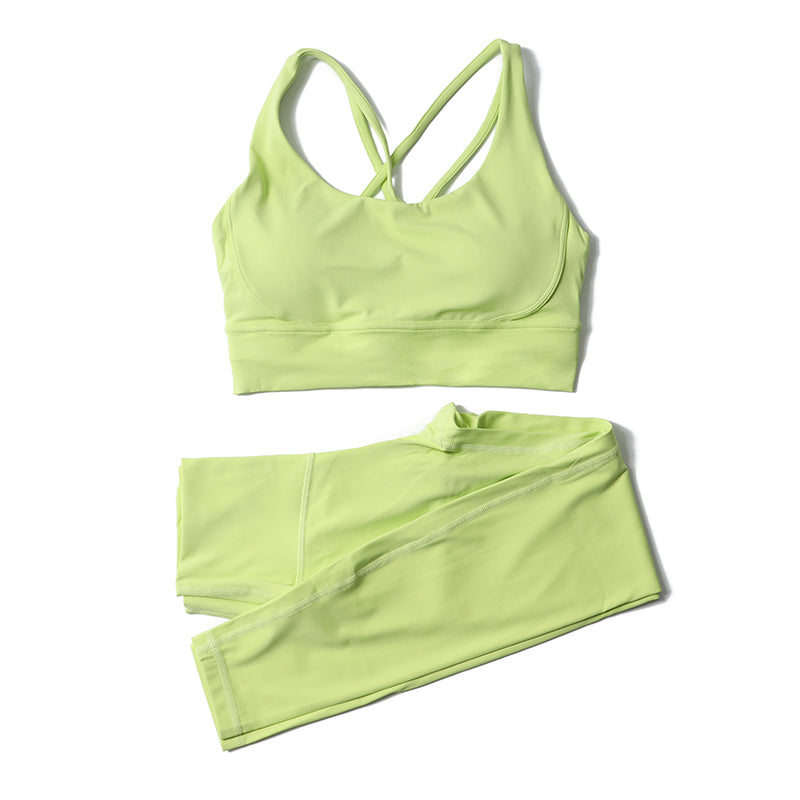 Premium Women's Yoga Set – Breathable Tracksuit for Fitness, Running, and Outdoor Sports – High-Waisted Leggings & Sports Bra, Comfortable & Elastic, Nylon-Spandex Blend, Removable Chest Pads, Invisible Waist Pocket
