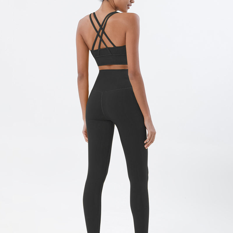 Premium Women's Yoga Set – Breathable Tracksuit for Fitness, Running, and Outdoor Sports – High-Waisted Leggings & Sports Bra, Comfortable & Elastic, Nylon-Spandex Blend, Removable Chest Pads, Invisible Waist Pocket