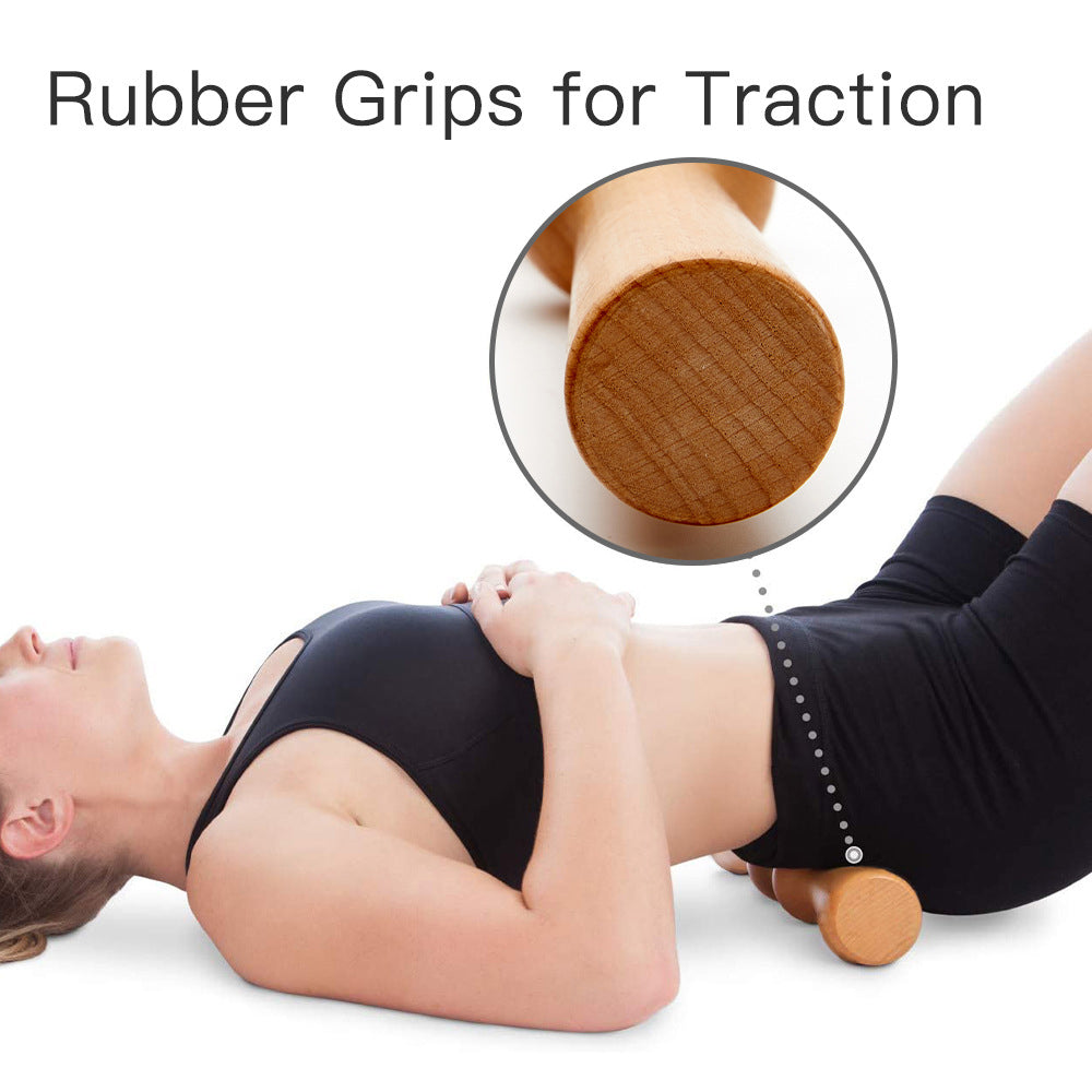 Premium Wood Back Roller for Muscle Recovery, Spine Alignment & Pain Relief, Manual Back Massager, Deep Tissue Roller for Back, Waist, Neck, Shoulders, and Calves, High-Quality Rubber Wood