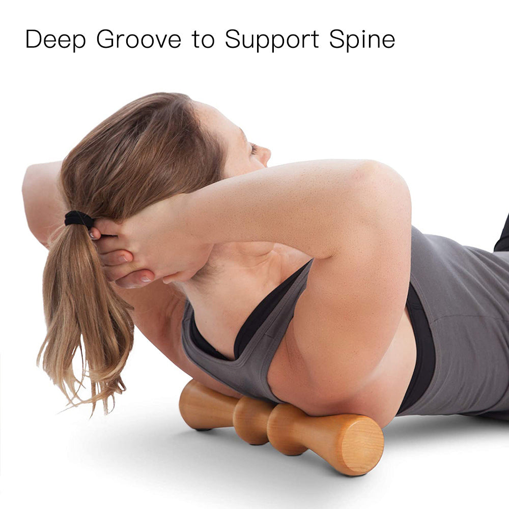 Premium Wood Back Roller for Muscle Recovery, Spine Alignment & Pain Relief, Manual Back Massager, Deep Tissue Roller for Back, Waist, Neck, Shoulders, and Calves, High-Quality Rubber Wood