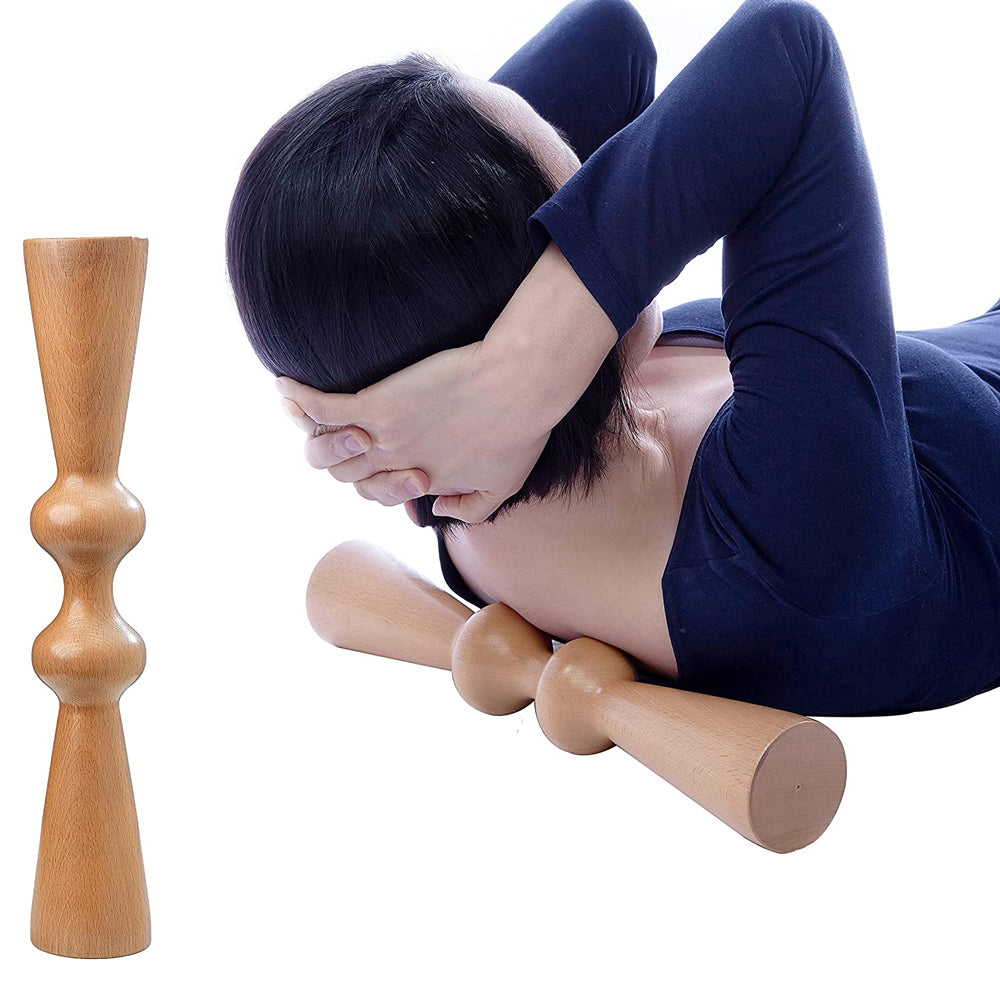 Premium Wood Back Roller for Muscle Recovery, Spine Alignment & Pain Relief, Manual Back Massager, Deep Tissue Roller for Back, Waist, Neck, Shoulders, and Calves, High-Quality Rubber Wood