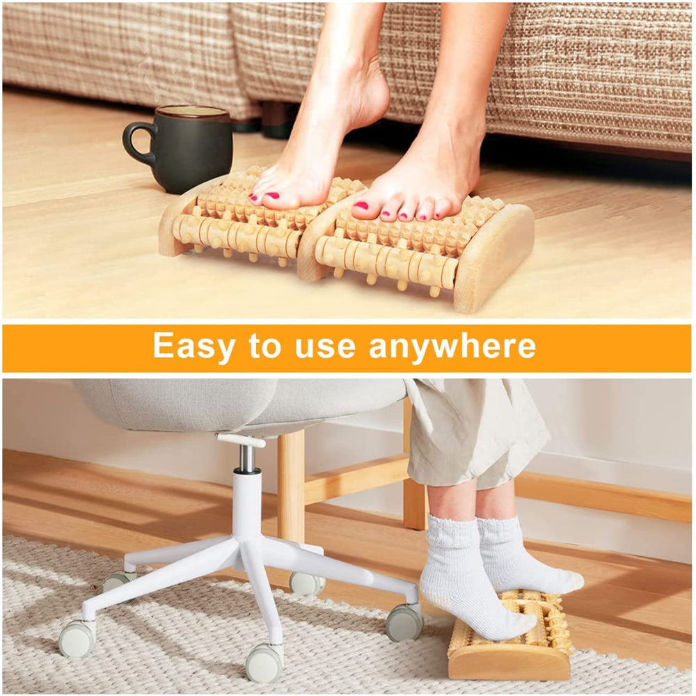 Premium Wooden Foot Massager Roller - Reflexology Tool for Muscle Relaxation, Pain Relief, Spa Gift for Anxiety, Insomnia, Varicose Veins, and Joint Pain Treatment
