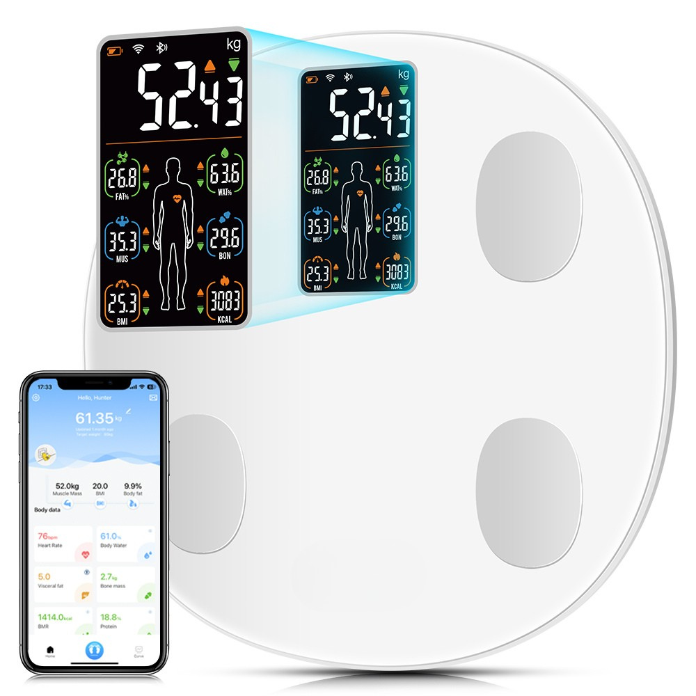 Premium Smart Body Weight Scale – Bluetooth Digital Scale with Large LCD Display, Tracks BMI, Body Fat, Muscle Mass, Heart Rate, and More, Syncs with Fitness Apps, 180kg Capacity