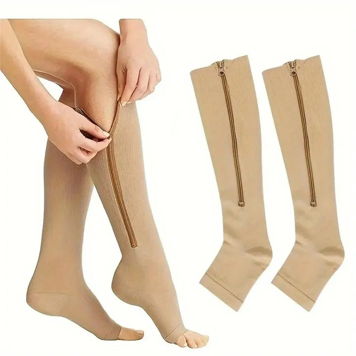 Premium Compression Socks with Zipper for Men & Women – Support for Improved Circulation, Pain & Swelling Relief – 1 Pair of Stable, Breathable Compression Stockings - StrengthXPhysiotherapy