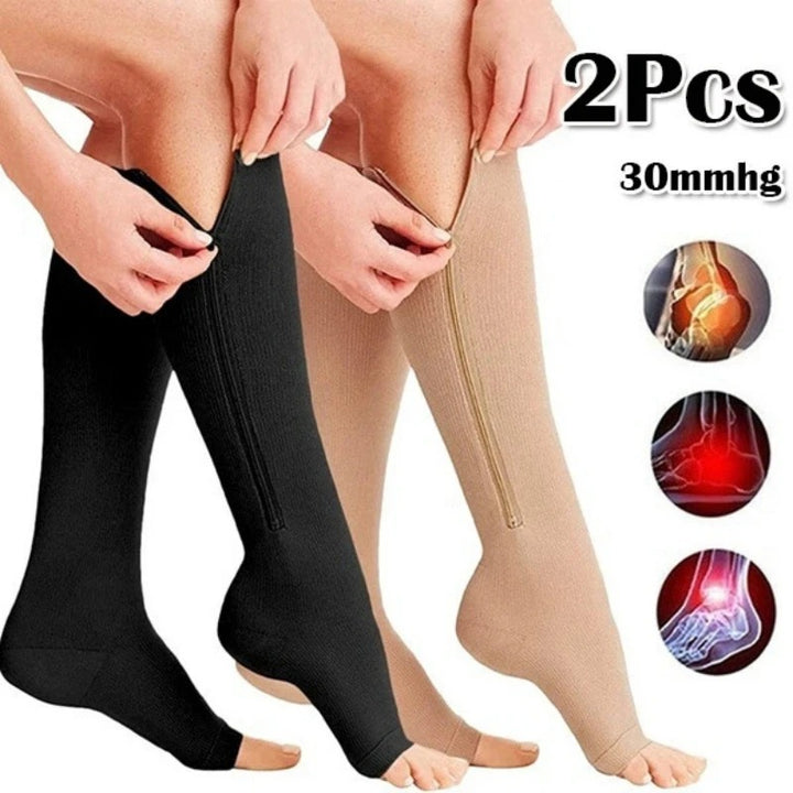 Premium Compression Socks with Zipper for Men & Women – Support for Improved Circulation, Pain & Swelling Relief – 1 Pair of Stable, Breathable Compression Stockings - StrengthXPhysiotherapy