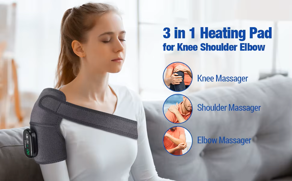 Premium Electrically Heated Shoulder Pads - USB Charging, 3 Heating Levels, 5000mAh Battery, Vibration Massage Device for Pain Relief and Muscle Relaxation - StrengthXPhysiotherapy