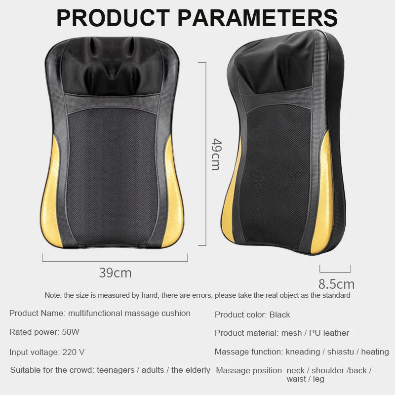 Premium Shiatsu Neck and Back Massager Pillow – Electric Cushion with Infrared Heat, Deep Tissue Kneading, 3 Adjustable Gears